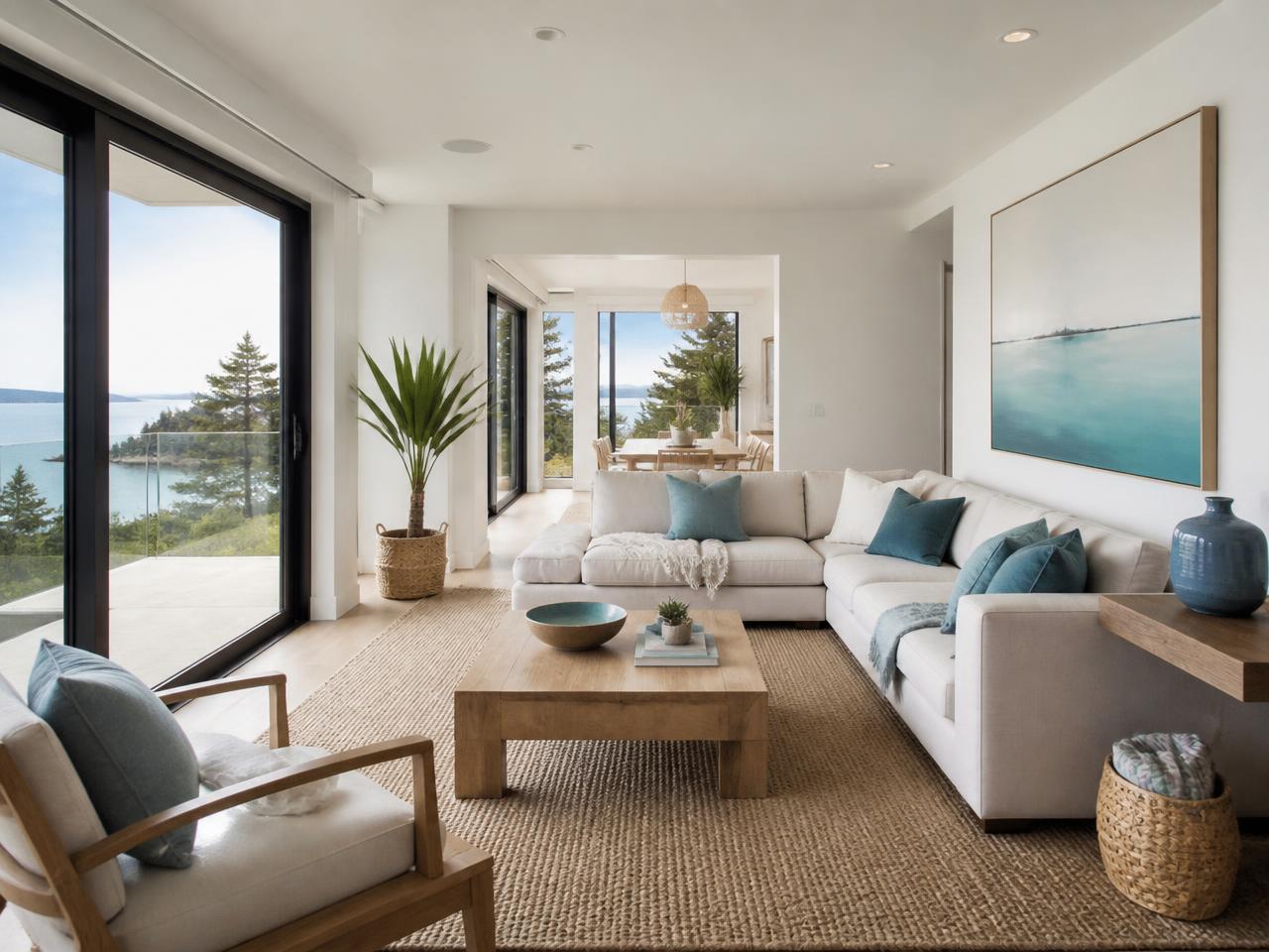 Bright living room of a modern coastal co-owned home